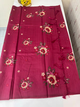 Blended matka tussar silk saree with embroidery - MS90654 Cranberry