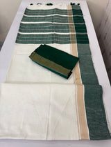 Linen saree with big border MLS9768- BottleGreen