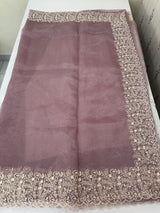 Glass organza saree with embroidery borders- MCW161 DuskyMauve