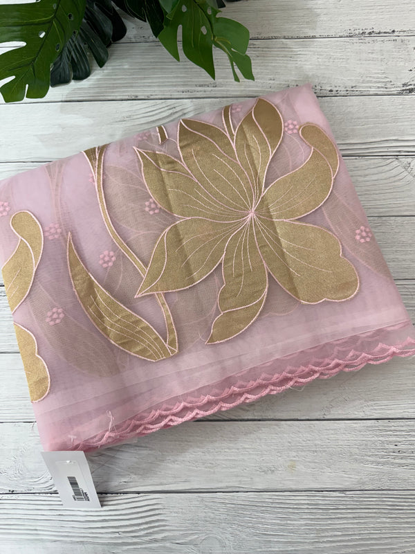 Organza saree with tissue applique work MS5081 Pastel Pink