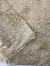 Satin silk organza saree with applique work MS14999 - Ivory