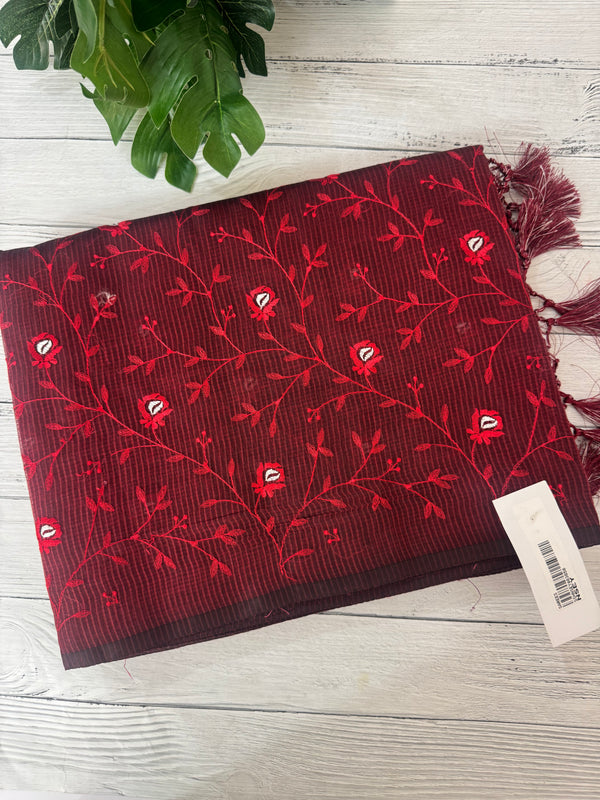 Kota silk cotton saree with applique work MS81788 - MaroonRed