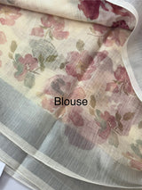 Handworked floral digital printed semi Linen Saree MLS611