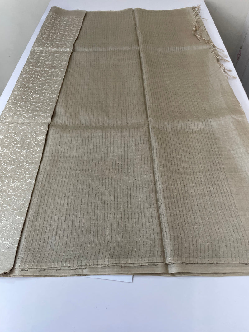 Pure desi tussar silk saree with embroidery - MTSS659(1) Chiku