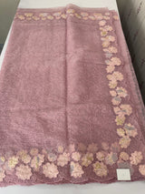 Soft Organza saree with thread work and tissue applique borders - MCW605 PastelOnionPink