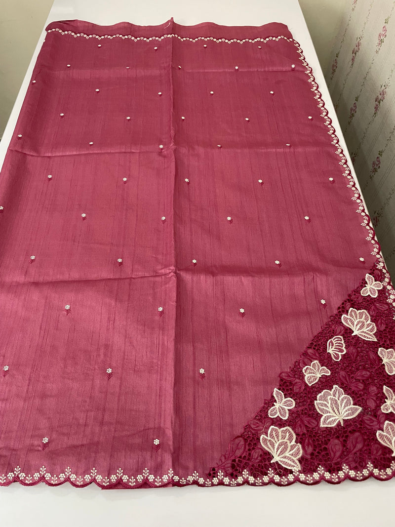 Cutwork Semi tussar saree MTSS674 DarkOnion