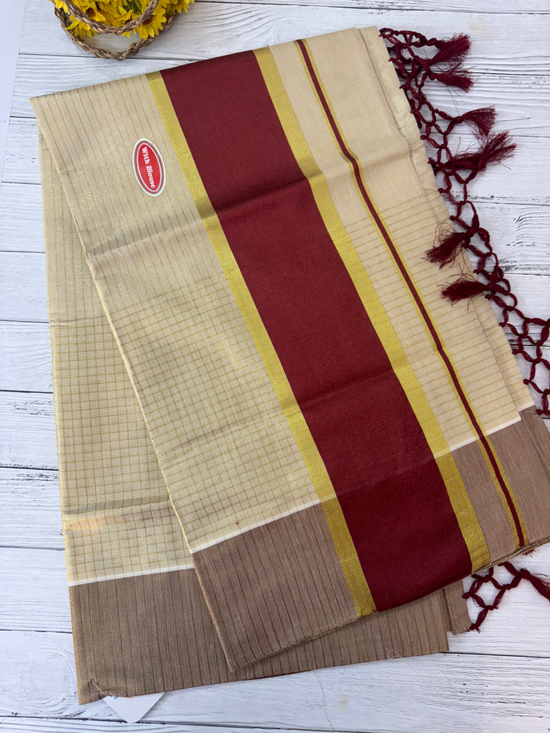 Kerala tissue saree- Gold checks