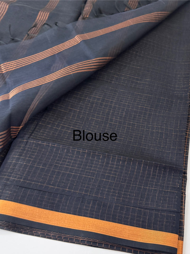 Mangalagiri Silk Cotton Saree with zari checks MS90321 Blue mix Black