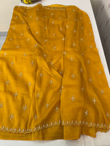 Handworked crush chiffon-georgette saree with sequence and cutbeads MGTS1131 BlusihGreen