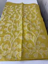 Blended Malai chanderi saree with applique work saree  MSM5676 Yellow(1)