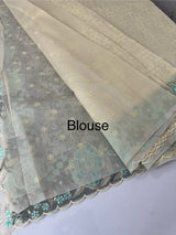 Phulkari NetKota embroidery saree - MSH107 Offwhite to Blue