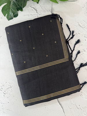 Tussar mix soft silk saree with Retta pettu borders - MST988 Black