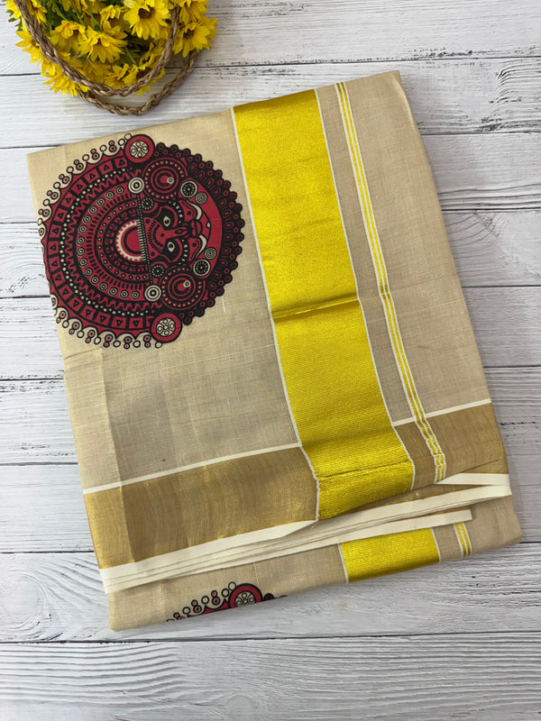 Kerala tissue saree - Theyyam Prints