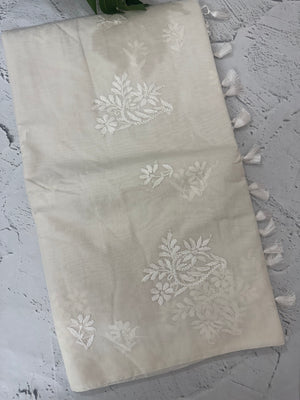 Mul chanderi chikankari embriodery saree MSH291 (3) Offwhite