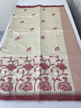 Blended tussar silk saree with embroidery- MSH490