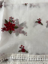 Soft Silky kota saree with cross stitch embroidery MS9831 - White to Red