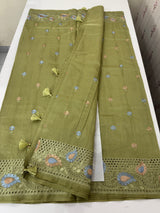 Cutwork Blended tussar saree MSH228 DustyGreen