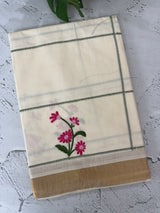 Kerala embroidery cotton saree - Poovili 1