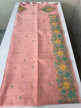 Crushed Blended tussar silk saree with embroidery- SNFCYEY PastelPeachPink