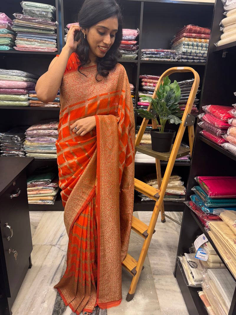 Semi banarasi Khaddi Georgette saree - MS1498 Orange