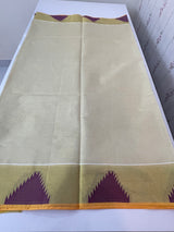 Kerala gold tissue saree with temple border - Purple
