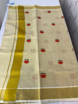 Kerala cotton saree lines - lotus embroidery