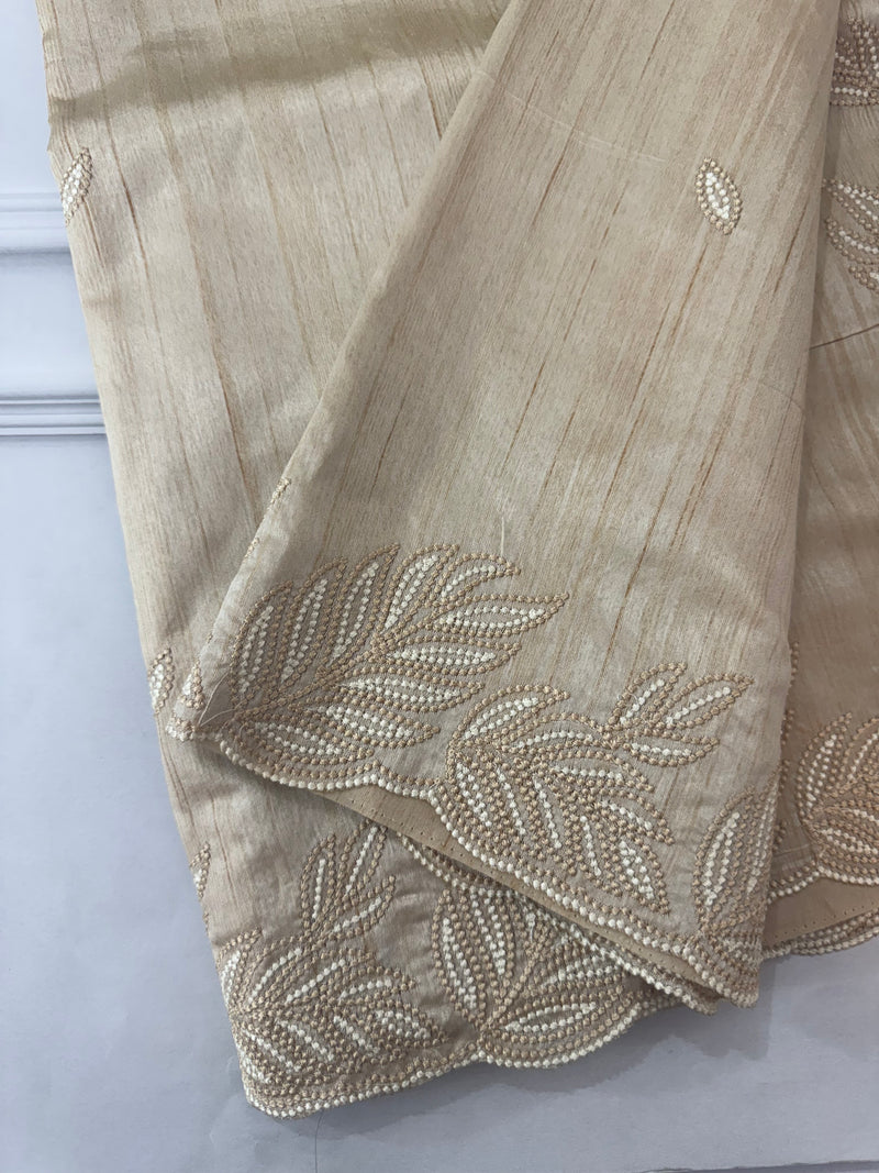 Embroidered Crepe blended tussar silk saree MS14479 Cream