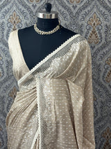 Cutwork blended tussar saree MTS608 - Beige