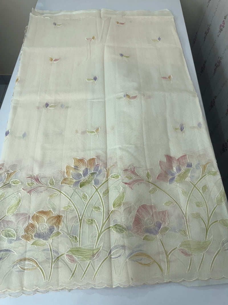 Supernet saree with embroidery and handpaintingwork MSH104- PastelBeige
