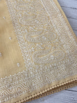 Semi linen saree with chikanakari embroidery- MS15086 PastelYellow