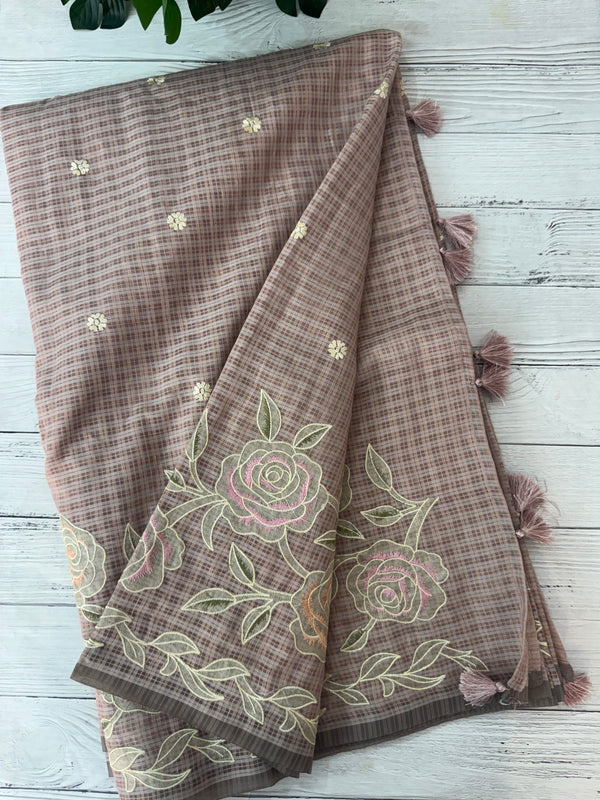 Applique and embroidery work 
 Kota Silk saree MSH118- DuskyPink