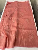 Soft Crush Organza Applique work saree with tissue applique work MS14978 PeachPink