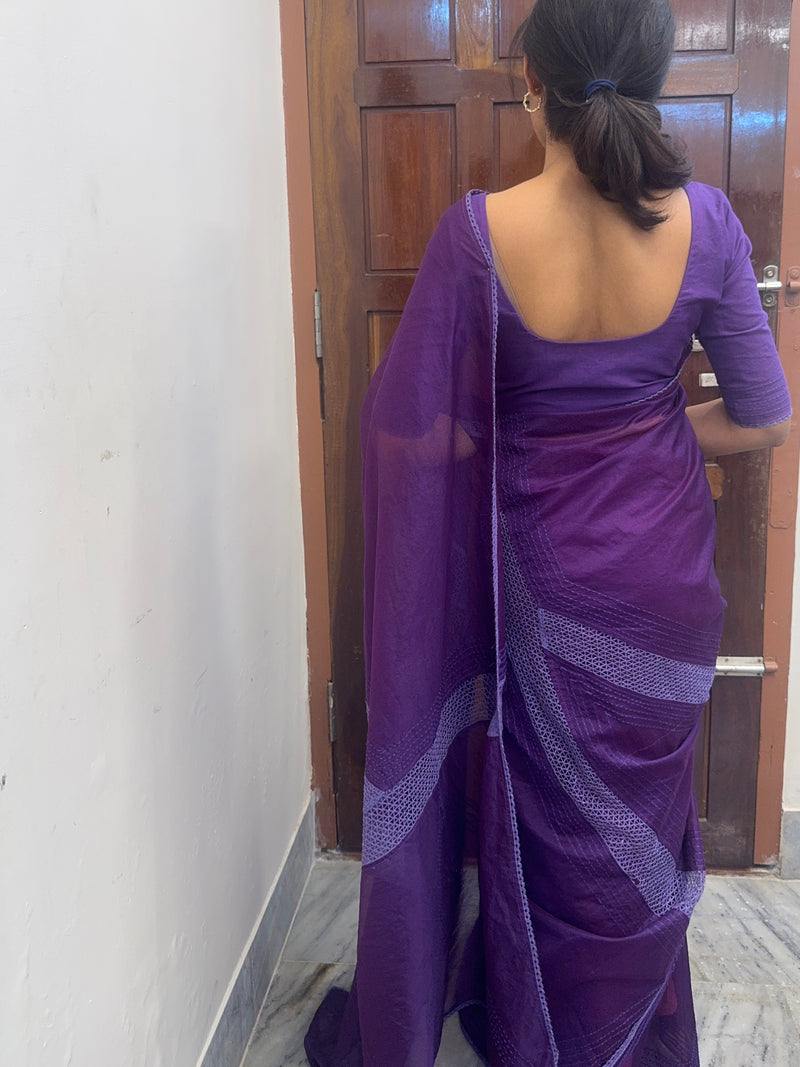 Supernet saree with crochet work and lace border MCJ5433 (V shape Crochet)
