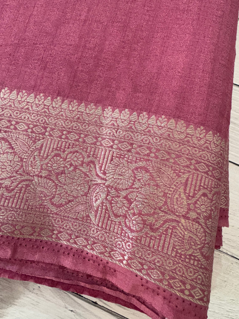 Silver Crepe Banarasi viscose Georgette saree with brocade blouse MS953211- OnionPink