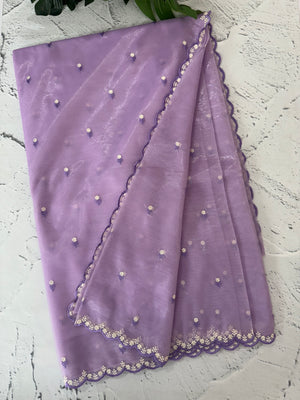 Glassy tissue organza saree with embroidery FKF121- Lavender