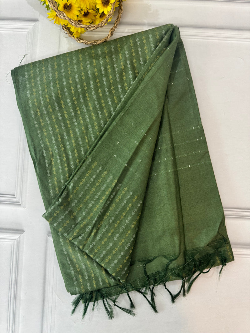 Semi tussar saree with thread work SBHMSH -Leaf Green