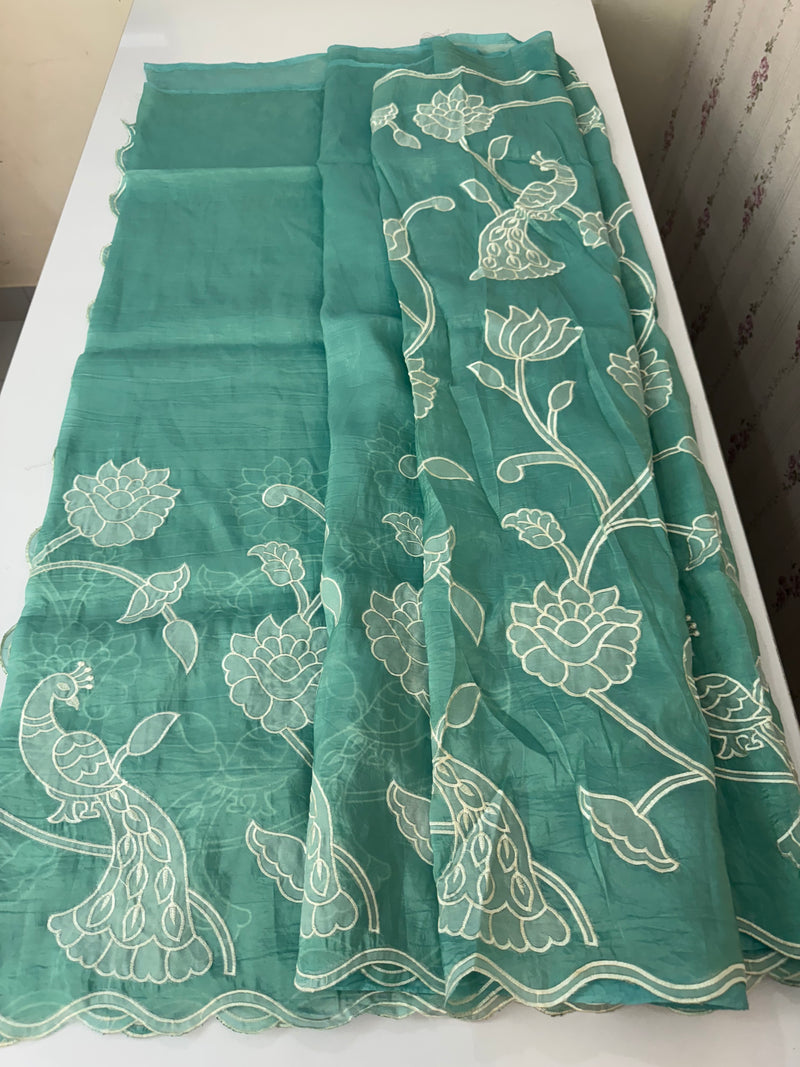 Crush Organza Applique work saree MS14987