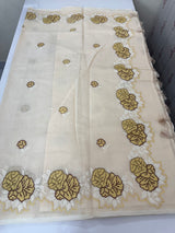 Supernet saree with cross stitch embroidery MSH116 - Beige