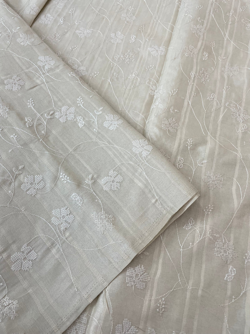 Blended soft tussar saree with embriodery - MS14997 - Offwhite