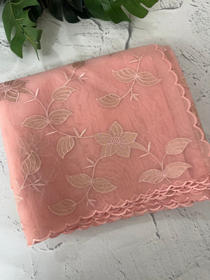 Viscose Organza saree with applique work-MSH238 PeachPink