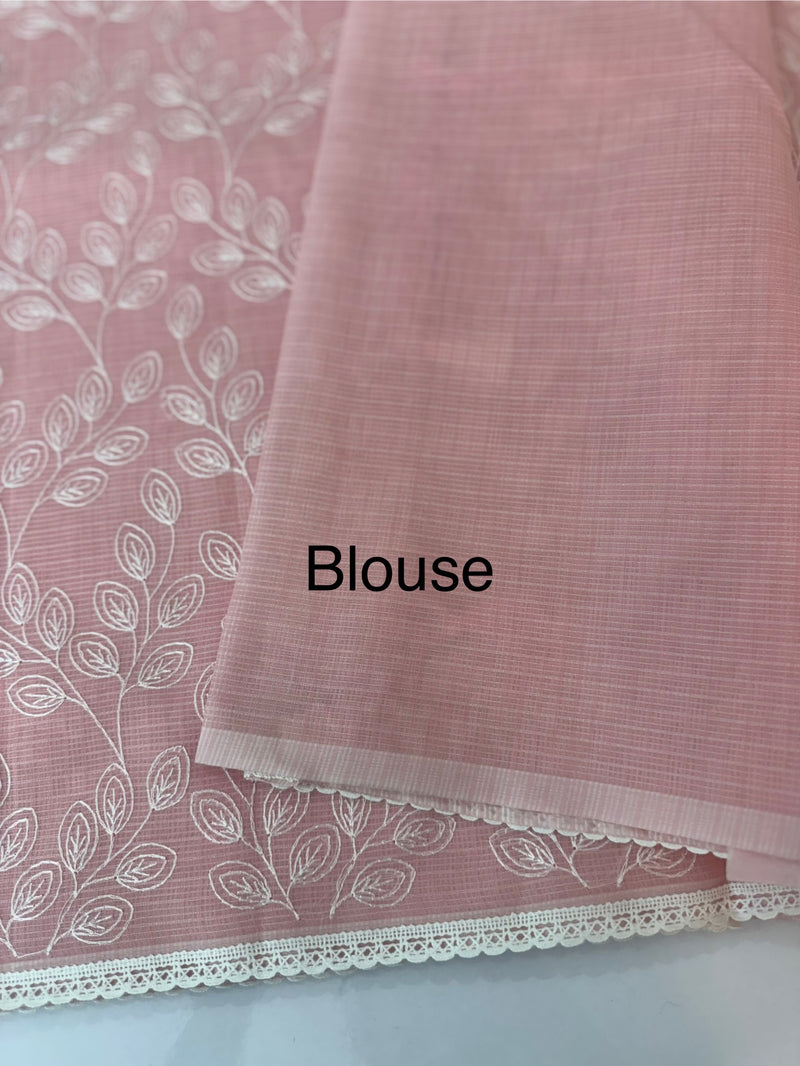 Kota cotton silk embriodery saree MS1455- Pastel PeachPink