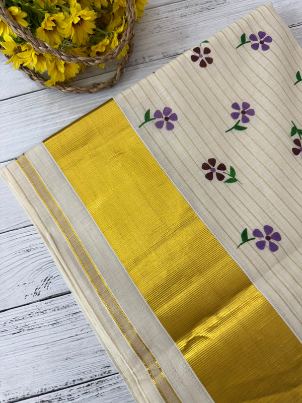 Kerala cotton saree - Flower prints