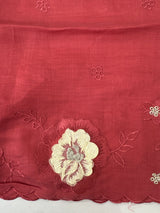 Unstitched Malai chanderi suit set with applique work- MK157 CrimsonPink