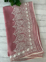 Chikankari Georgette - Organza saree with  MS15768 PeachPink