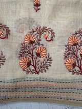 Semi chanderi saree kanta embriodery MSF590 - Cream