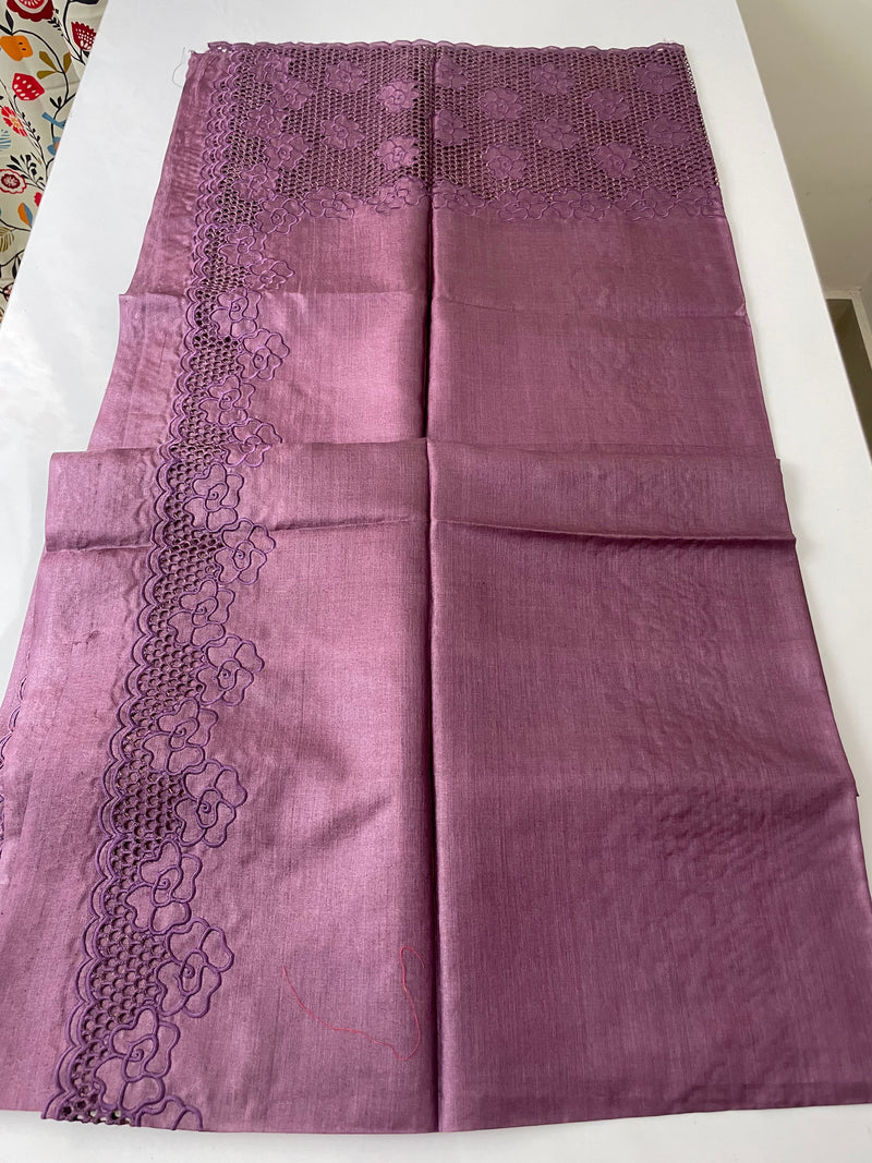 Pure tussar silk saree with cutwork - MTSS651 DARK MAUVE