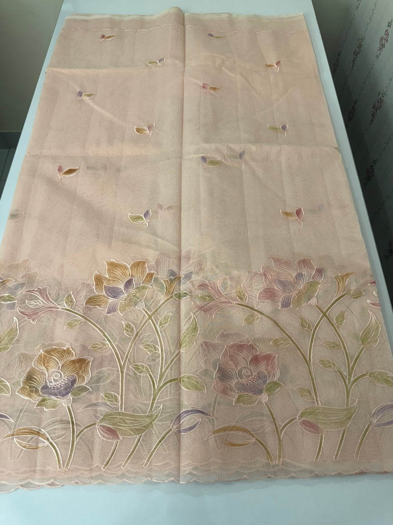 Supernet saree with embroidery and handpaintingwork MSH104- PastelPeach