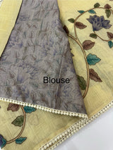Tissue linen saree with applique work MLS5478