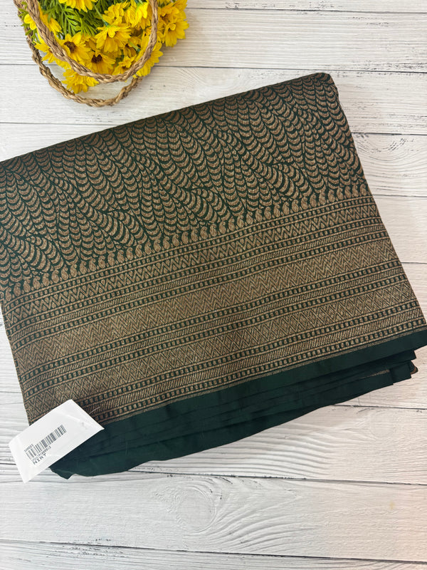 Banarasi semi katan saree SMBNIRY -BottleGreen