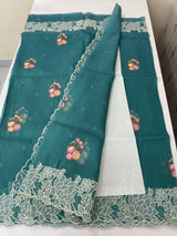 Soft crush Organza saree with embroidery and applique work MS14764 Teal